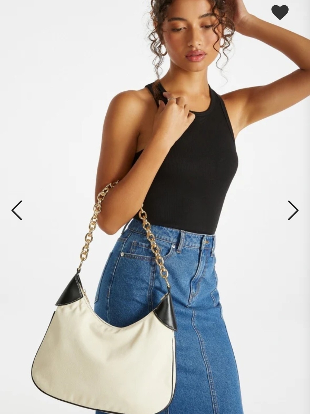 Chic Cream and Black Chain-Handle Shoulder Bag